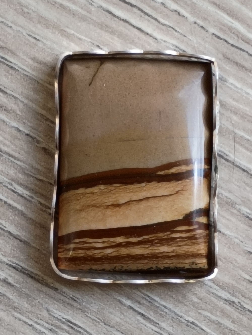 African Queen Picture Jasper Gemstone Pendant Silver Old Stock Unfinished